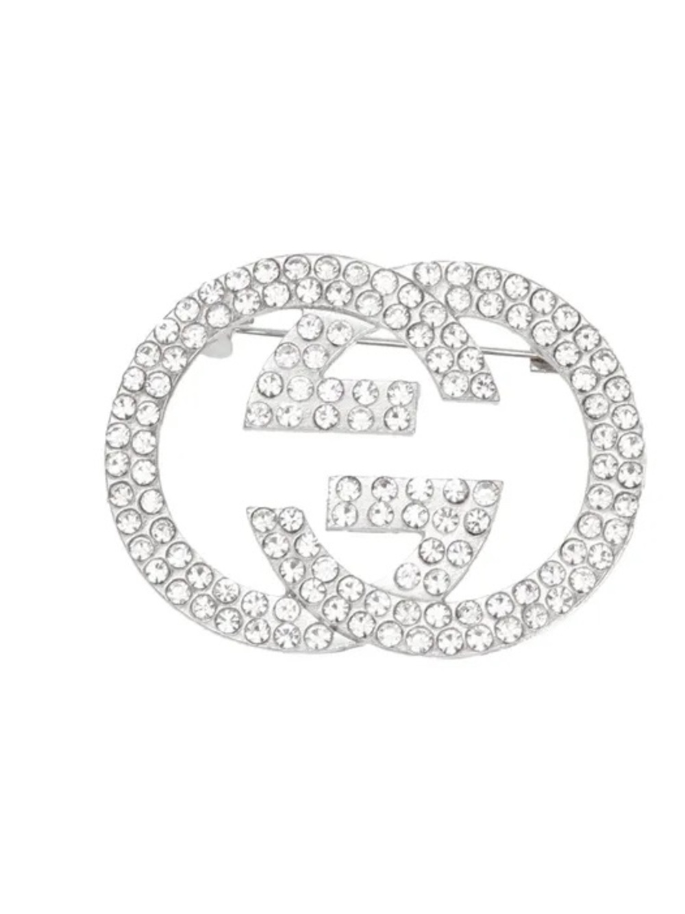 Crystal Double-G Logo Brooch - Silver